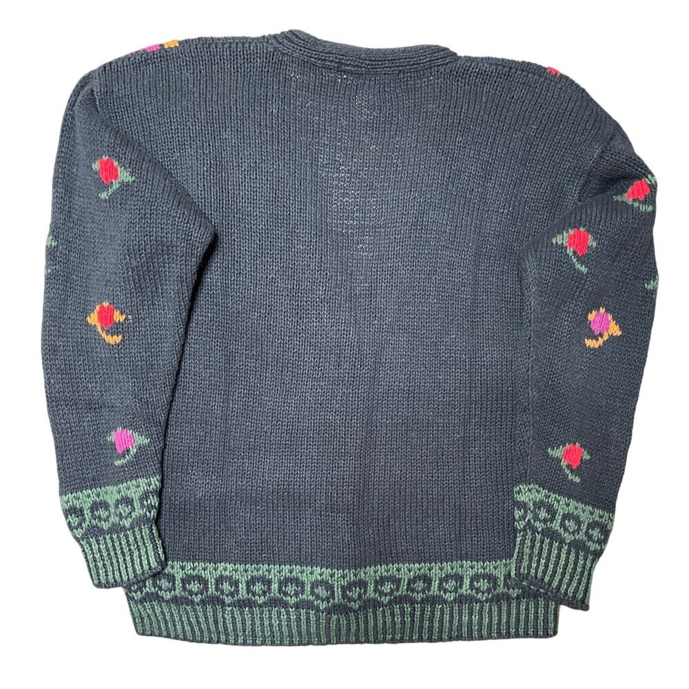 Jones New York Exclusive Hand knit 90s Floral Cotton Blend Cardigan M - Picture 7 of 9